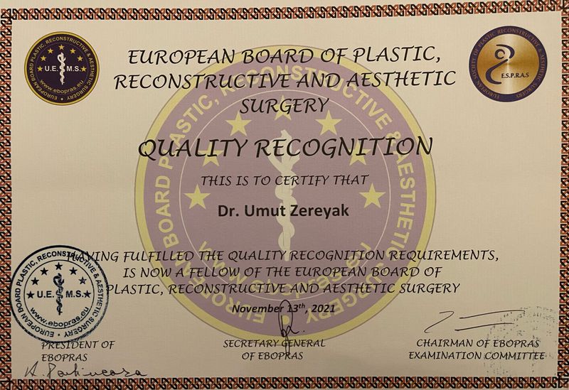 EBOPRAS / FEBOPRAS certificate — Dr. Umut Zereyak