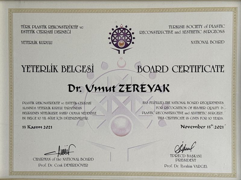 TPCD board certification — Dr. Umut Zereyak